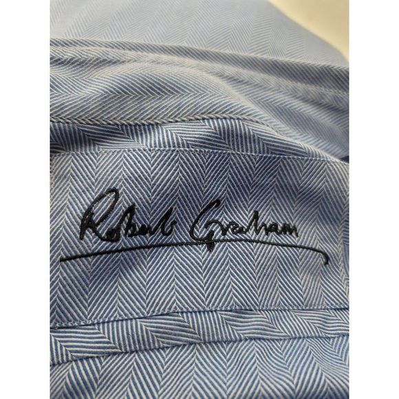 Robert Graham Button Down Blue Chevron Mens XL Signature Fun Funky Sleeves - Picture 6 of 7